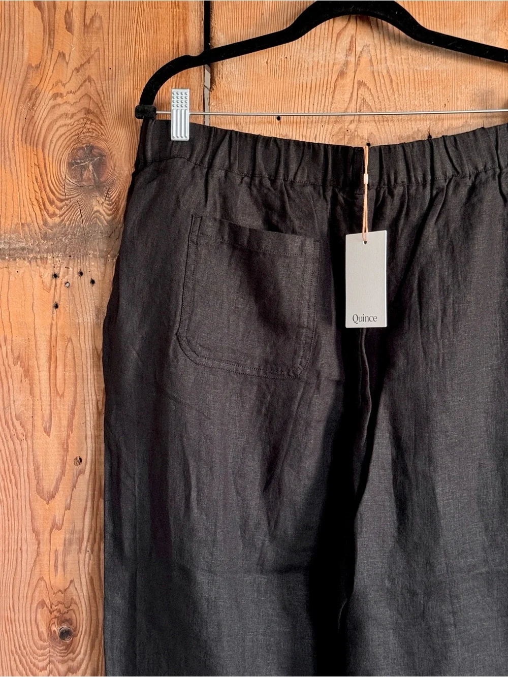 Sz L Quince Black 100% European Linen Ankle Length Relaxed Straight Leg Pant NWT